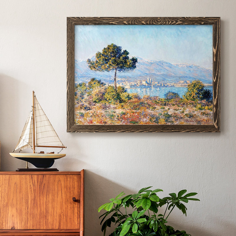 Vue d'Antibes depuis le Notre - Toile tendue avec châssis encadré rustique, H 14 po x l 20 po, Noyer