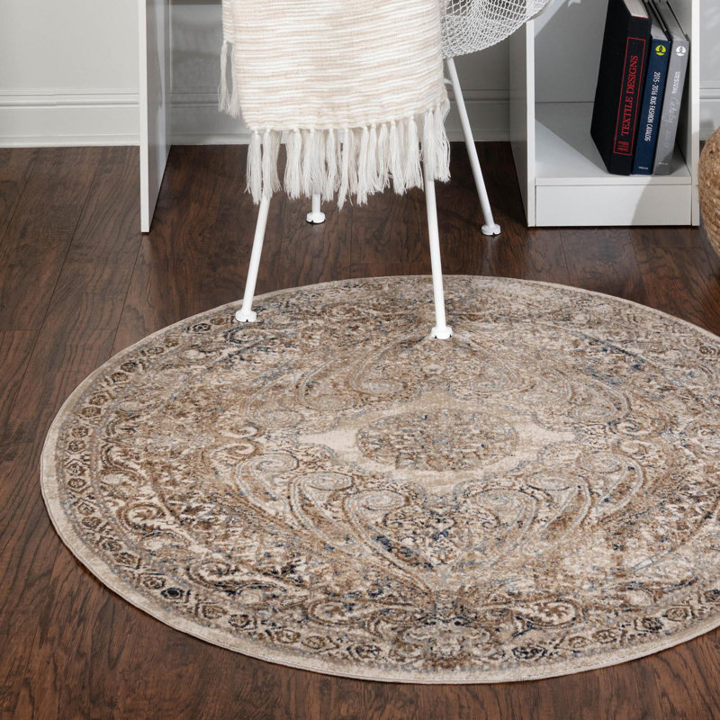 Tapis beige Colisha, Rond 4 pi 1 po
