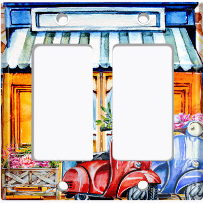 Coffee Shop Bakery Cafe Front Moped Couple Flowers 2 - Gang Rocker Standard Wall Plate