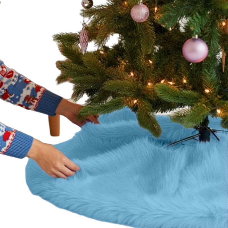 Jupe d'arbre en fausse fourrure avec bords arrondis Fabricla, L 30 po x L 30 po, Bleu