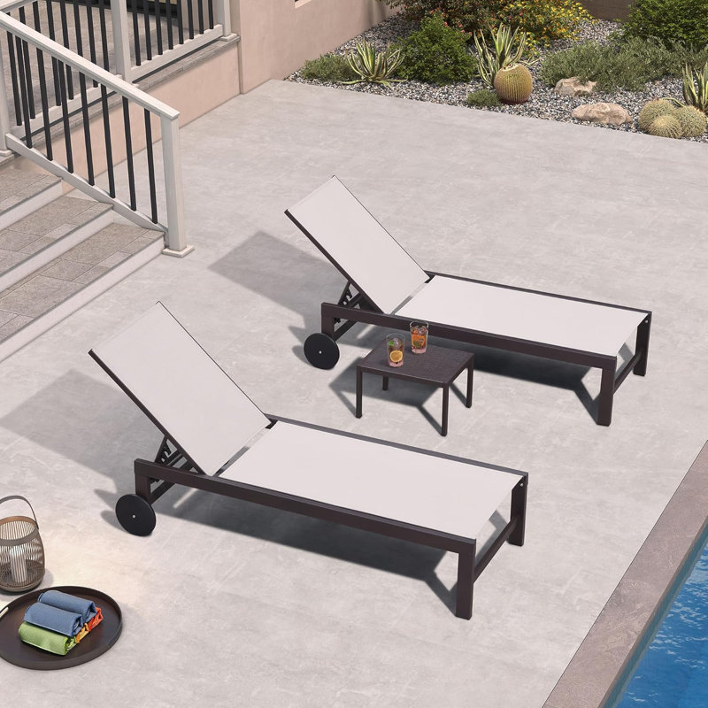  Ensemble de chaises longues d'extérieur en aluminium