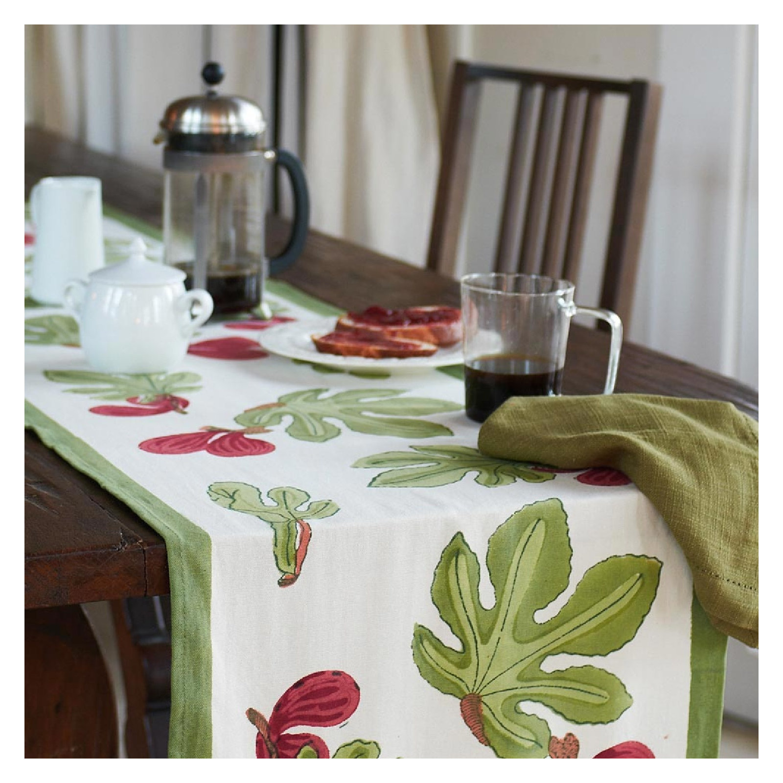 Debarata Floral Table Runnner, 72" x 16", Red/Green/White