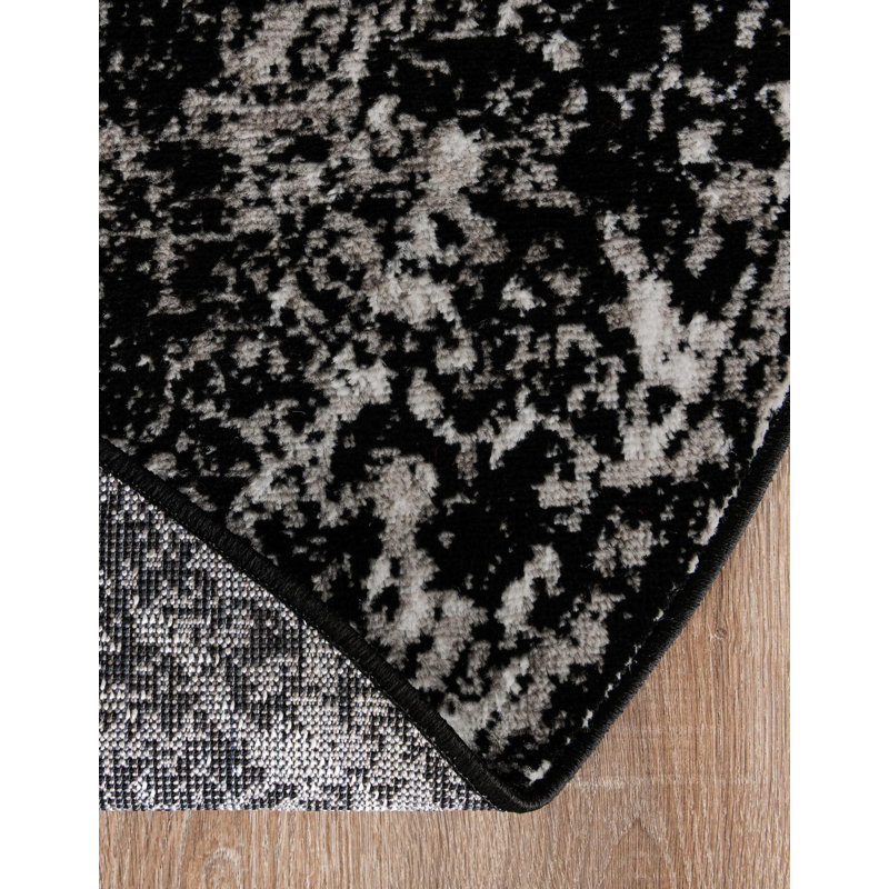 Tapis noir à motif floral Brandt, Non, Runner 2' x 6'1", Noir