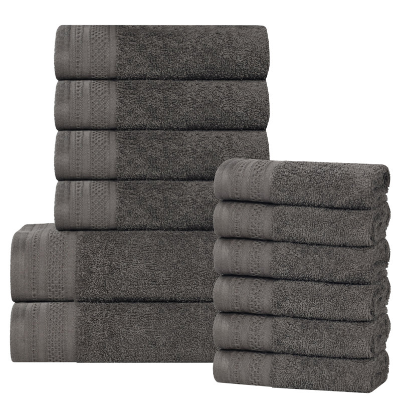Josann 12 Piece 100% Cotton Honeycomb Jacquard & Solid Bath Towel Set, Gunmetal