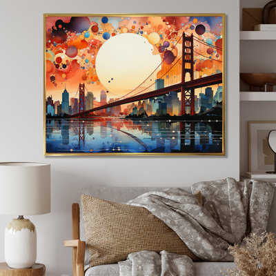 Orange Bridge Gateway Pointillism I, reproduction d'art sur toile