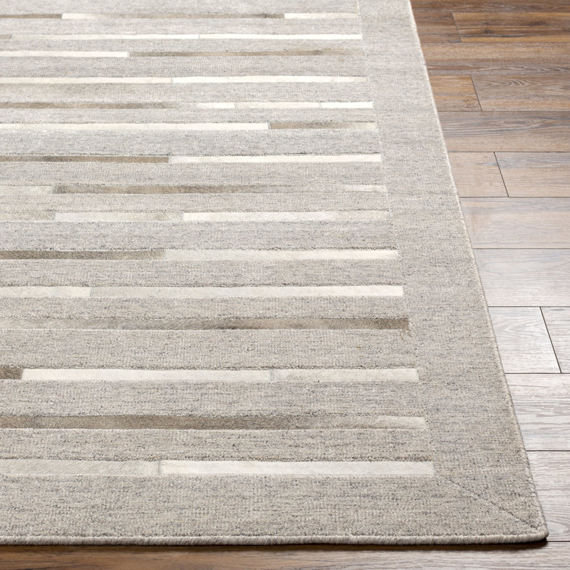 Giselle Striped Handmade Area Rug in Gray/White/Brown, Rectangle 8'10" x 12'
