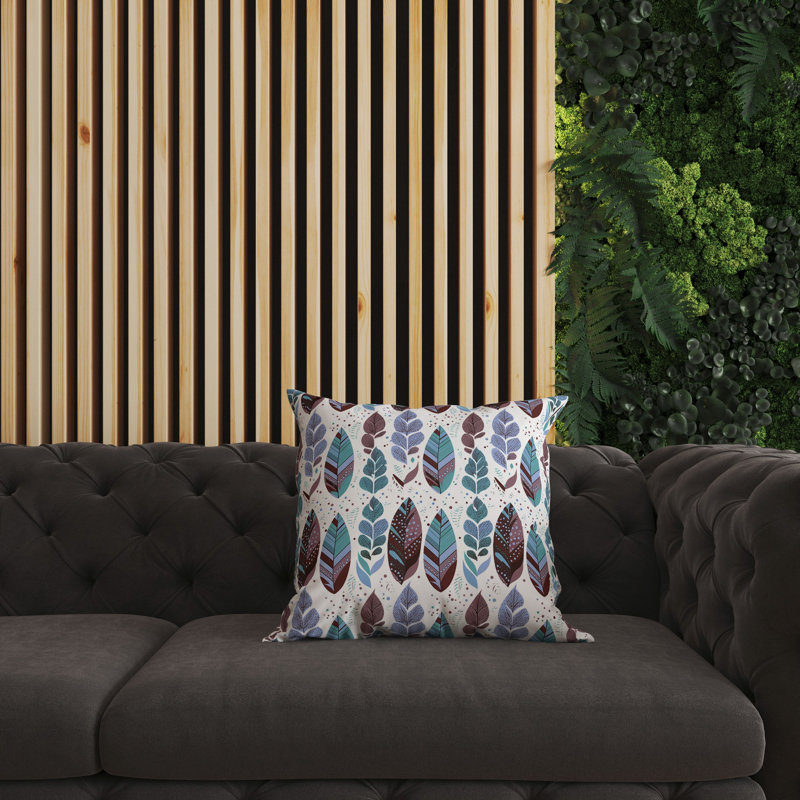 Brown and Teal Tribal Leaf Faux Suede Square Pillow