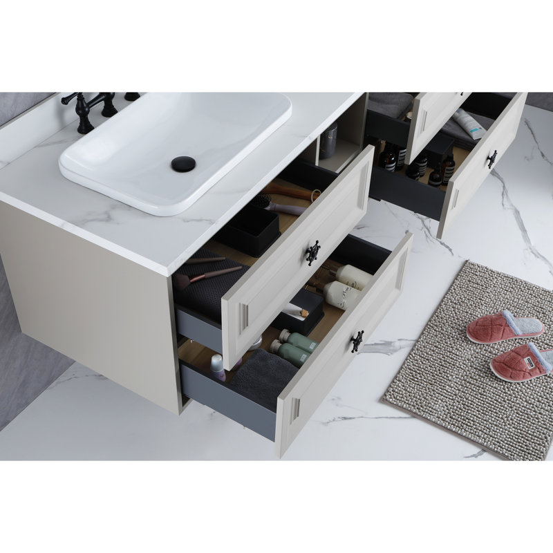 Meuble-lavabo à double cuve 60 po - Kaki suspendu améliore la fonctionnalité avec rangement efficace, Kaki, 61"