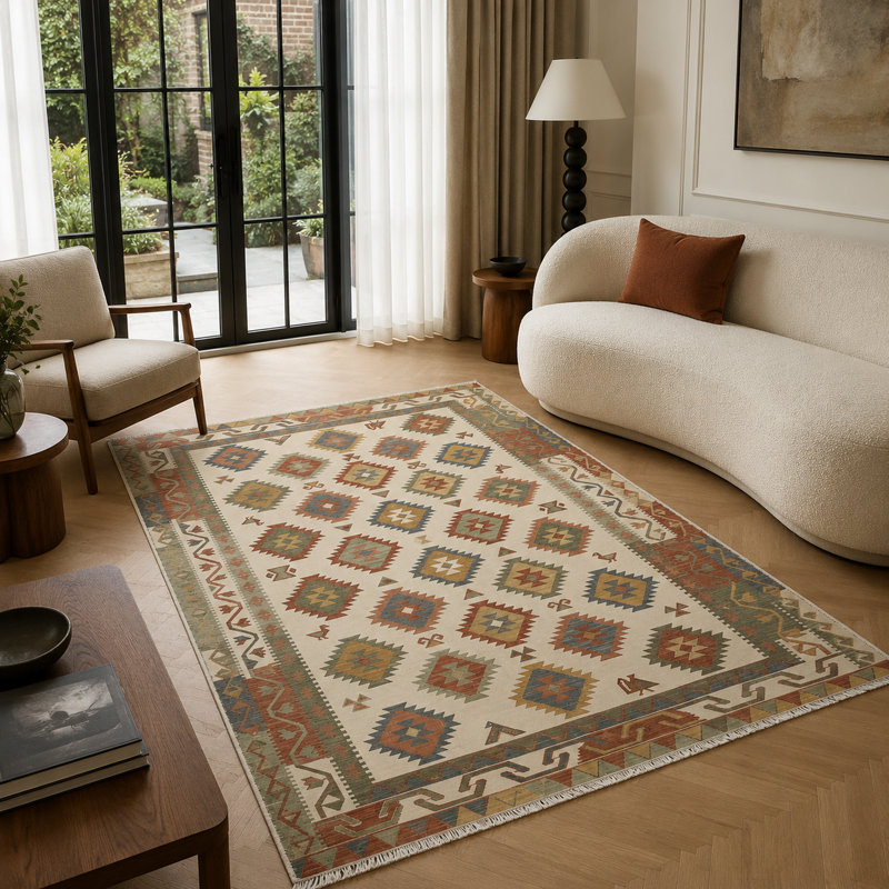 Oriental Cotton and Chenille Flatweave Area Rug, 200 x 300 cm