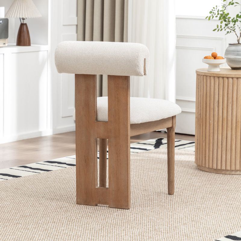 Chaise rembourrée en bois massif Morral, Beige