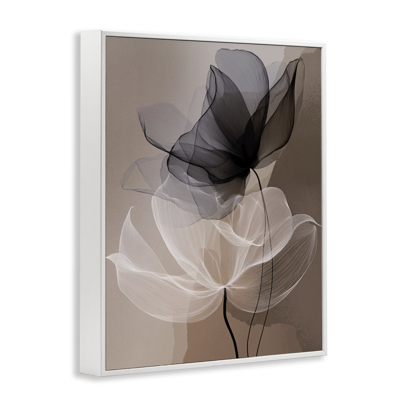 Fleurs vaporeuses sur toile giclée marron, création d'Annabelle Hall, 14" H x 11" W, Giclée encadrée blanc bord de mer