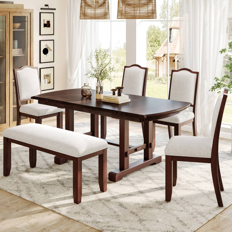 Mack 6-Piece Extendable Dining Set with Upholstered Chairs & Bench, Cherry