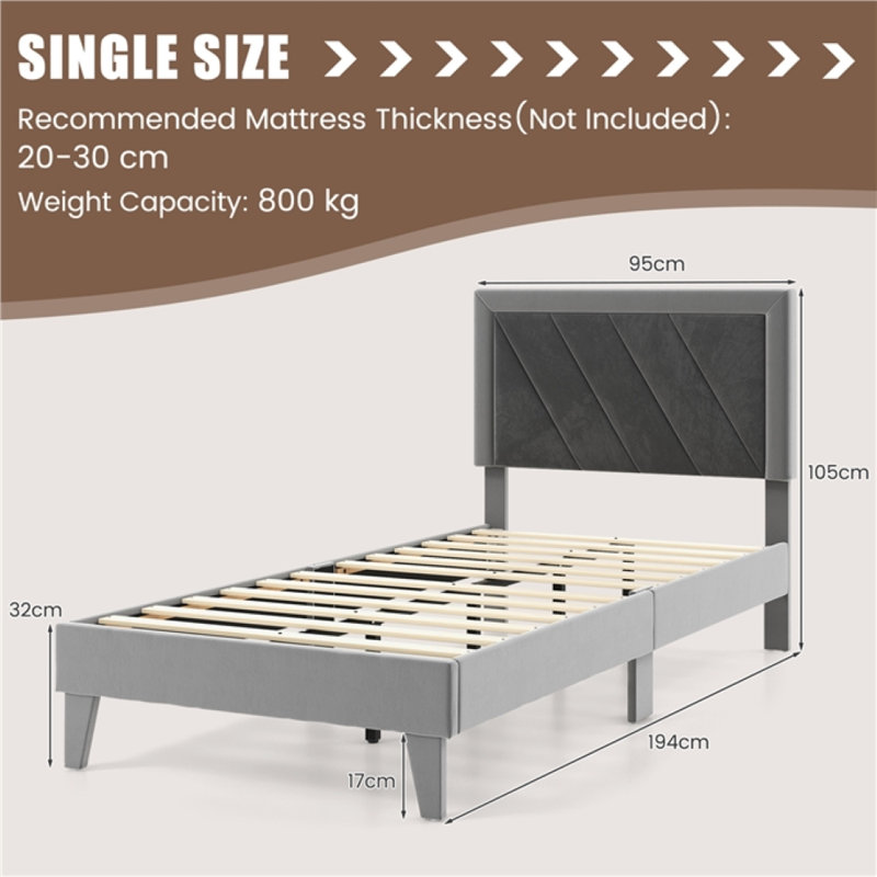 Mershon Upholstered Bed, European Single (90 x 200cm)