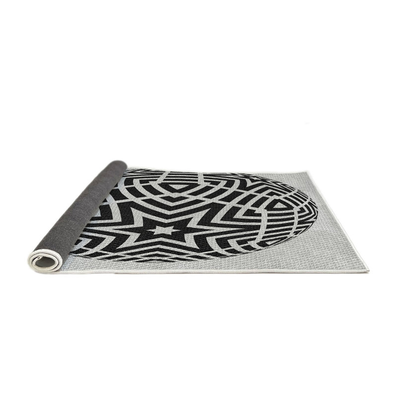 Tapis noir/blanc cassé à motifs, Rond 3 pi