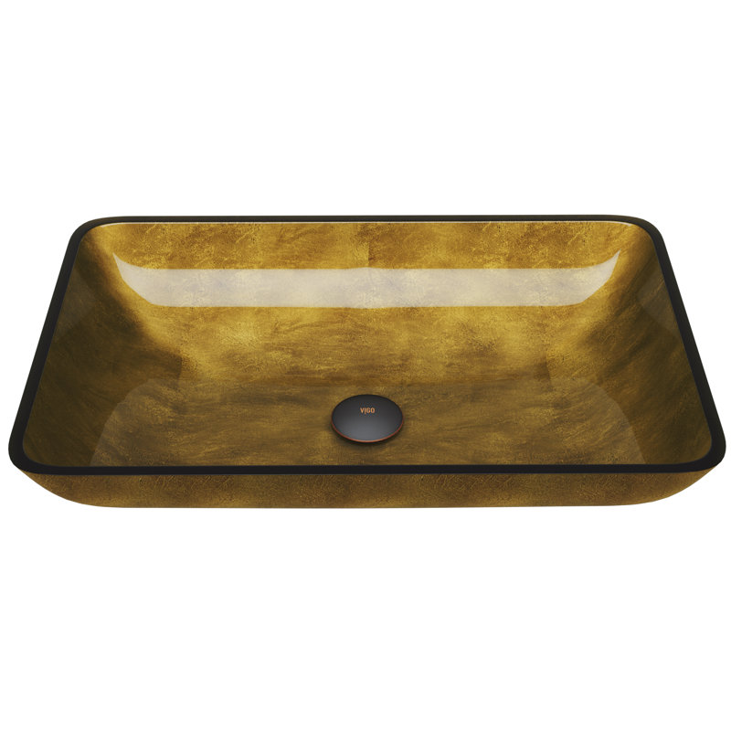 Donatello Golden Greek Glass Rectangular Vessel Bathroom Sink, Copper
