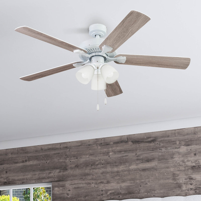 Stannor 52'' Ceiling Fan with Light Kit, White with White/Gray Oak Blades