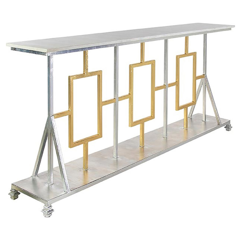 Plaza Console Table, Carrera Marble, Silver Leaf/Gold Leaf, 40" H x 84" W x 16" D