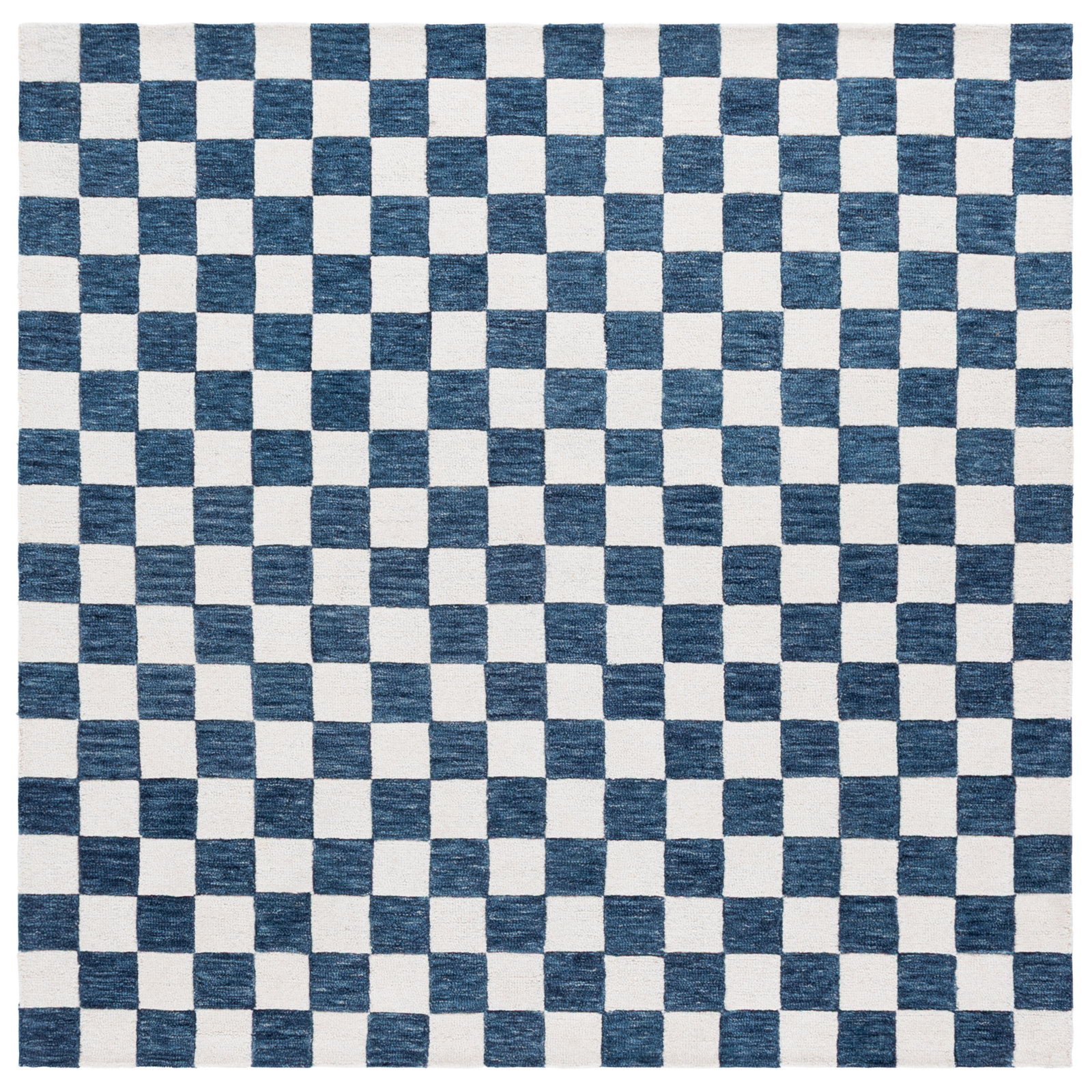 Freemont Blue Ivory Hand-Tufted Checkered Rug, Square 6'