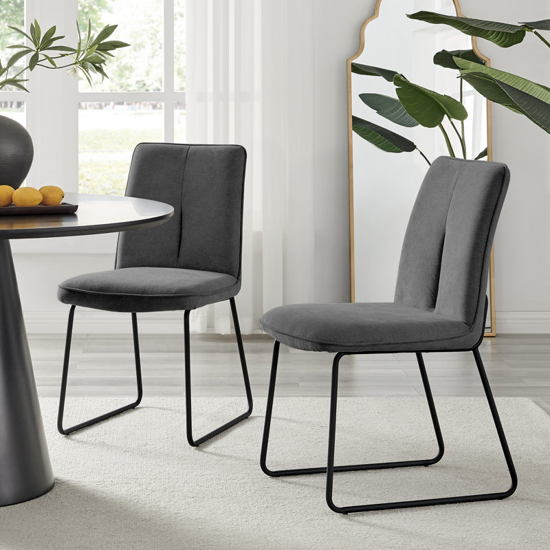 Eubanks Luxury Fabric Upholstered Dining Chair - Minimalist Modern Home, Dark Grey