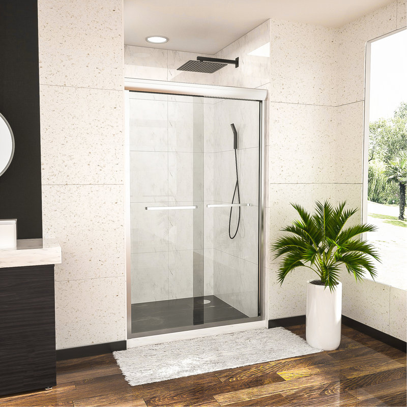 Shower Door 48" W X 76"H Semi-Frameless Bypass Sliding Shower Enclosure, Chrome