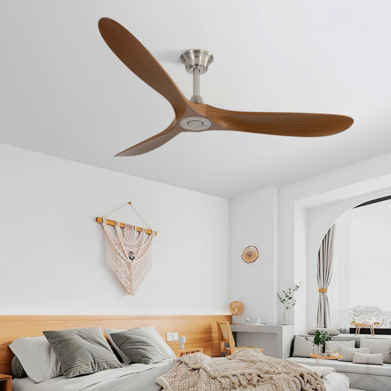 Ventilateur de plafond 60 pouces sans pales 3 lumières ABS avec commande intelligente, Nickel brossé, Brun