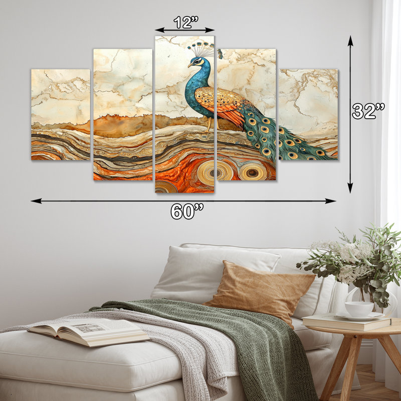 Paon coloré dans un paysage d'automne II - paon, décoration murale - art mural moderne diamant