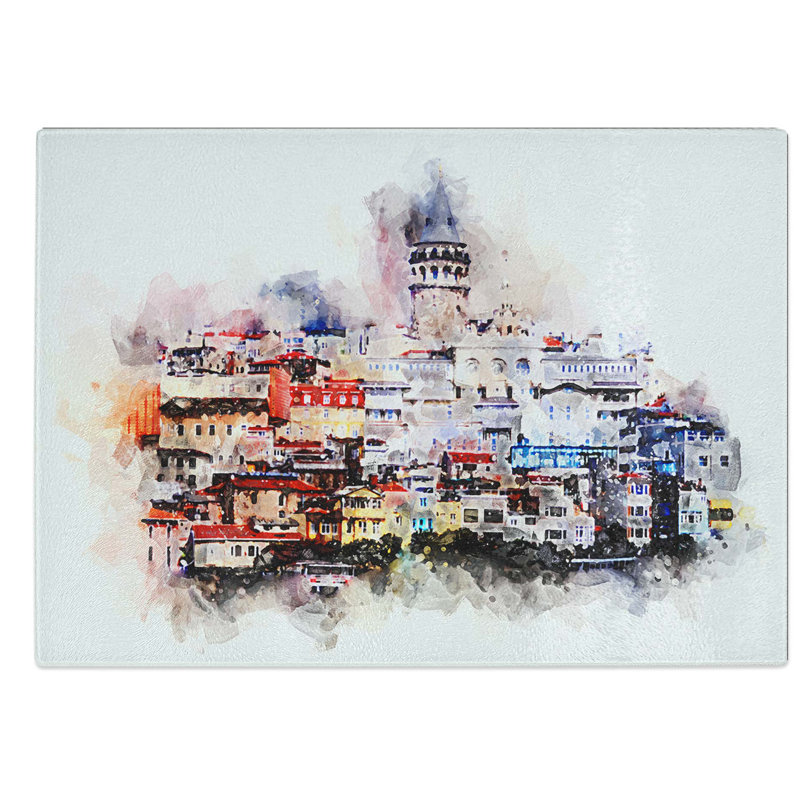 Glass Galata Tower in Istanbul Turkey in Abstract Chopping Board, 39 cm W x 28.5 cm L