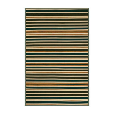  Washable Hunter Green Cream Striped Area Rug