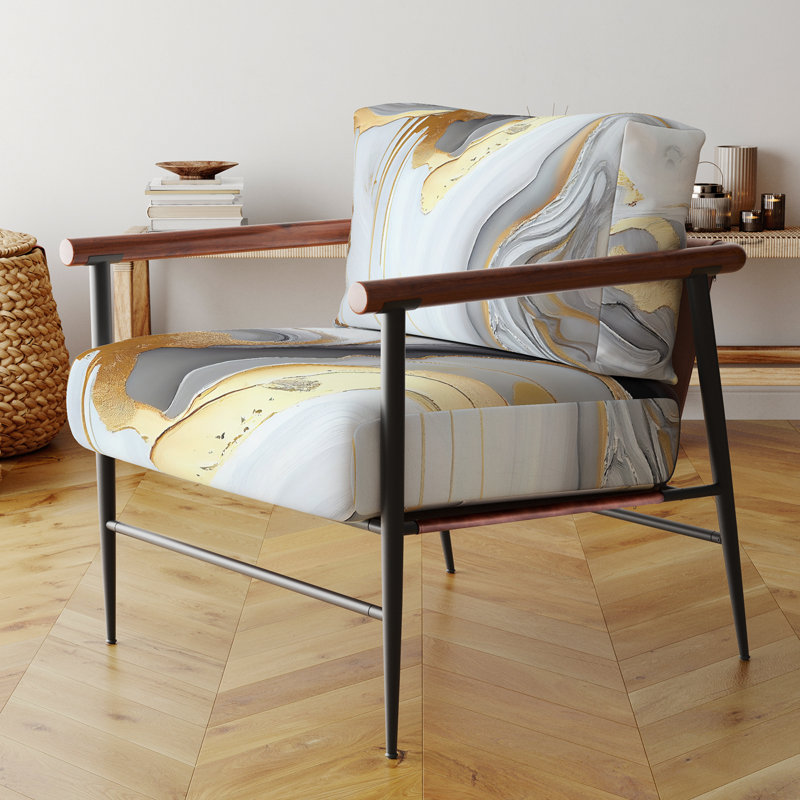 Fauteuil d'appoint moderne blanc et doré Marble Abstract II - rembourré, Doré