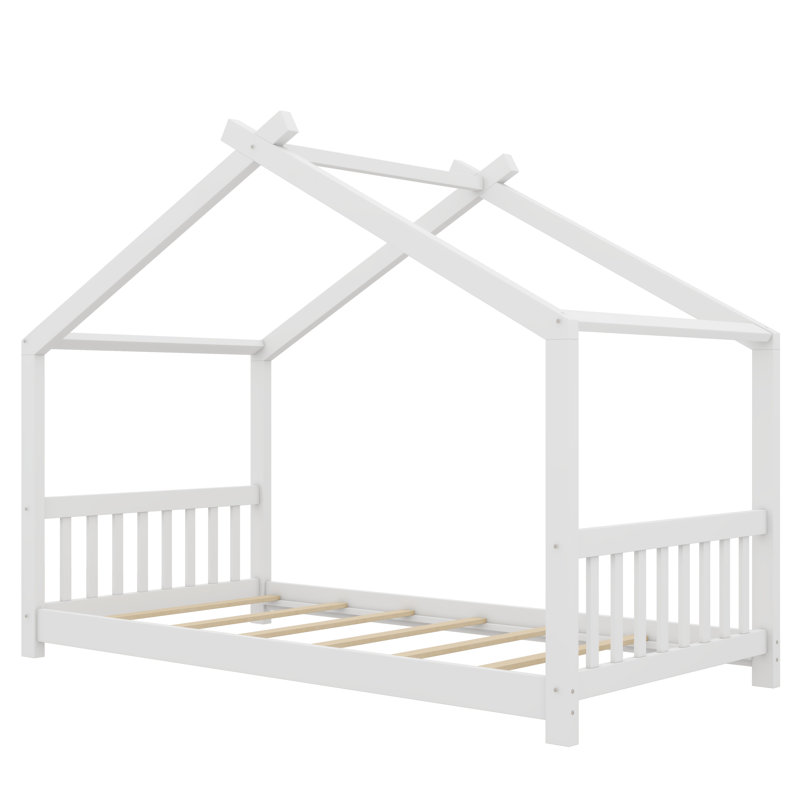 Nguyet House Platform Bed with Headboard, White, Twin