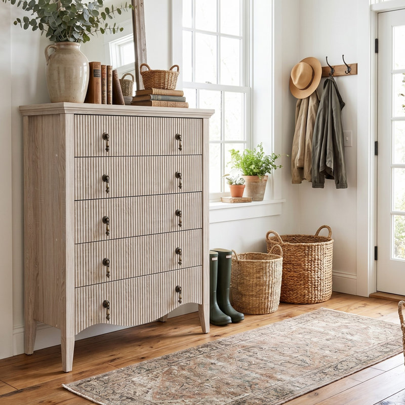 Commode 5 tiroirs Avenall, Chêne blanc