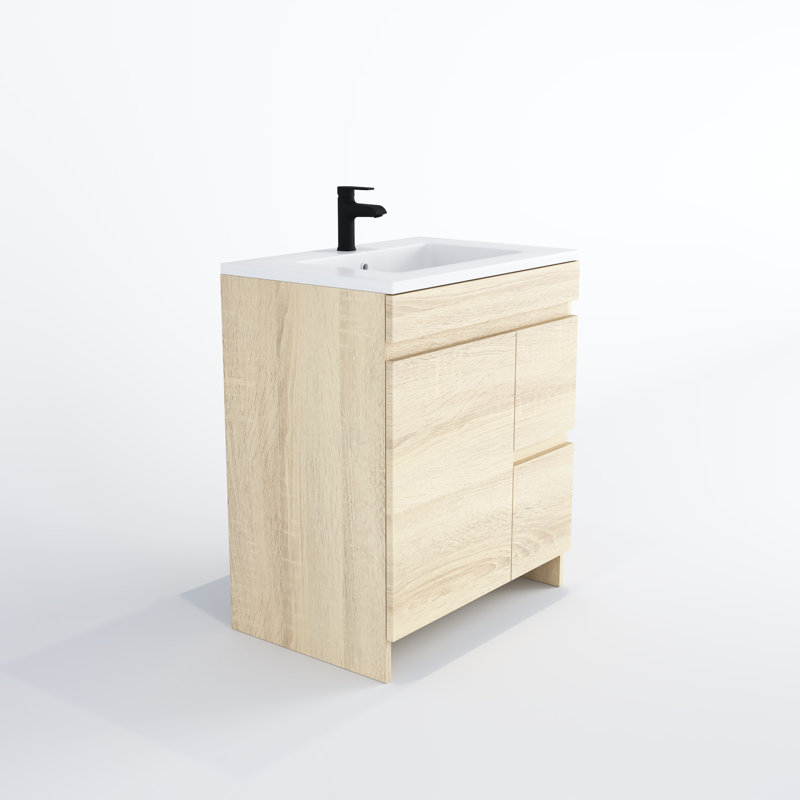 Waelyn 30 " W Freestanding Standard Free Standing 1 Single Vanity Bathroom Vanity With Acrylic Top, White Oak