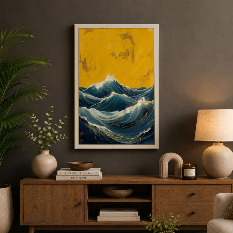 Turbulent Seas Coastal - Wrapped Canvas, 18x12 - 45.7 x 30.5 cm, Cream Border