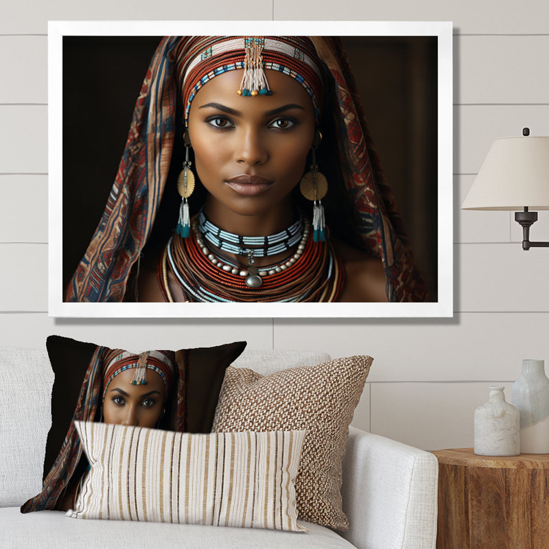 " World Cultures Samburu Beauty II ", 34" H x 44" W x 1.5" D, White Picture Framed