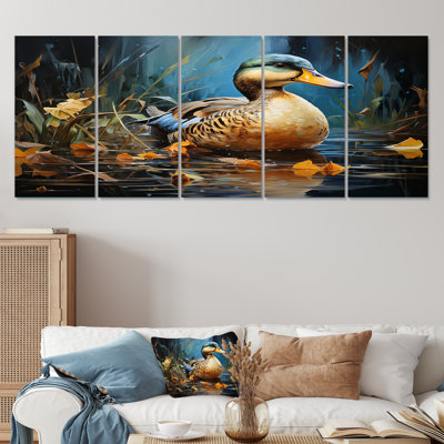 Baroque Blue Duck Elegance III - Duck 5 Piece Wall Art For Living Room