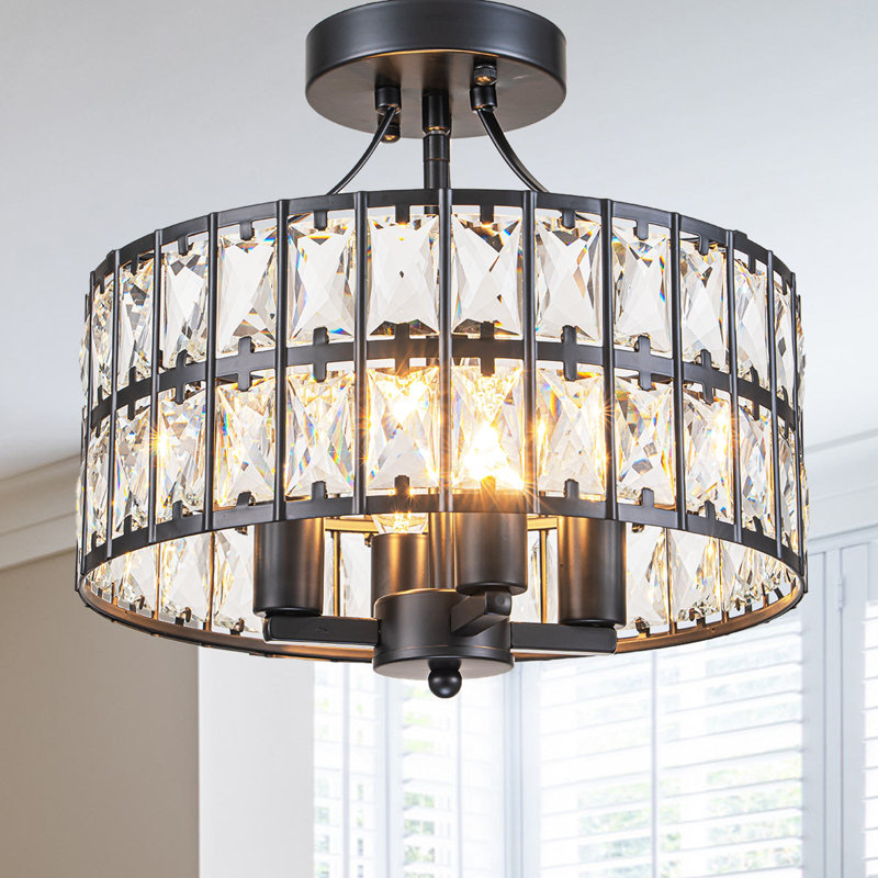 Plafonnier semi-encastré en cristal 4 lumières, Noir