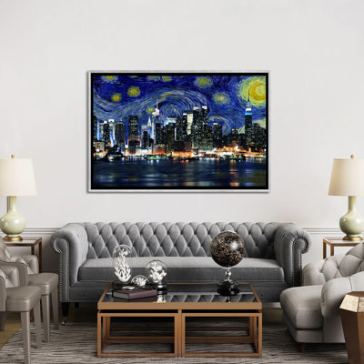 New York City, New York Starry Night Skyline - Graphic Art Print