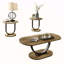 Table basse 3 pièces style industriel en chêne rustique et finition sable noir avec base en U en acier 1 table basse ovale 2 tables de bout rondes