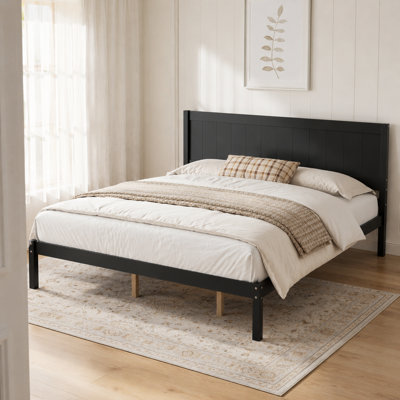 King Size Platform Bed Frame with Headboard, Sturdy Wood Slat Support, No Box Spring Required, Under Bed Storage Clearance, Durable Pine and MDF Construction