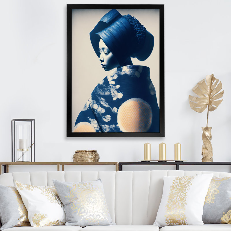 Emara Avant Garde, modèle en or et bleu rétro VII sur toile, H 20 po x l 12 po x P 1 po, Cadre photo noir