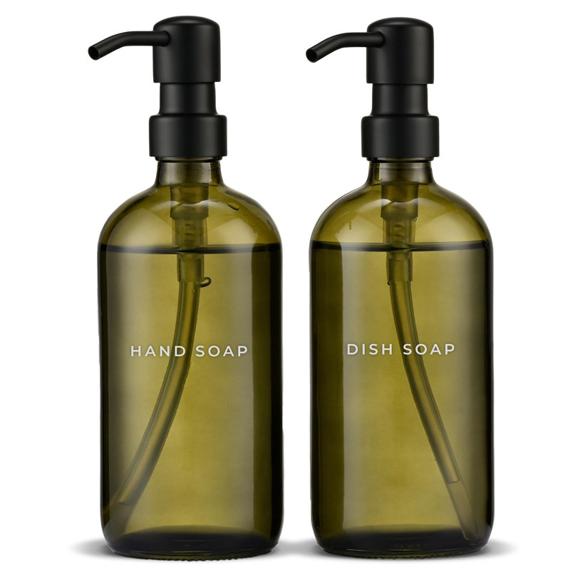 Ensemble de distributeur de savon 2 pièces | Bouteilles 16,9 oz avec pompes en acier inoxydable, Transparent / Doré