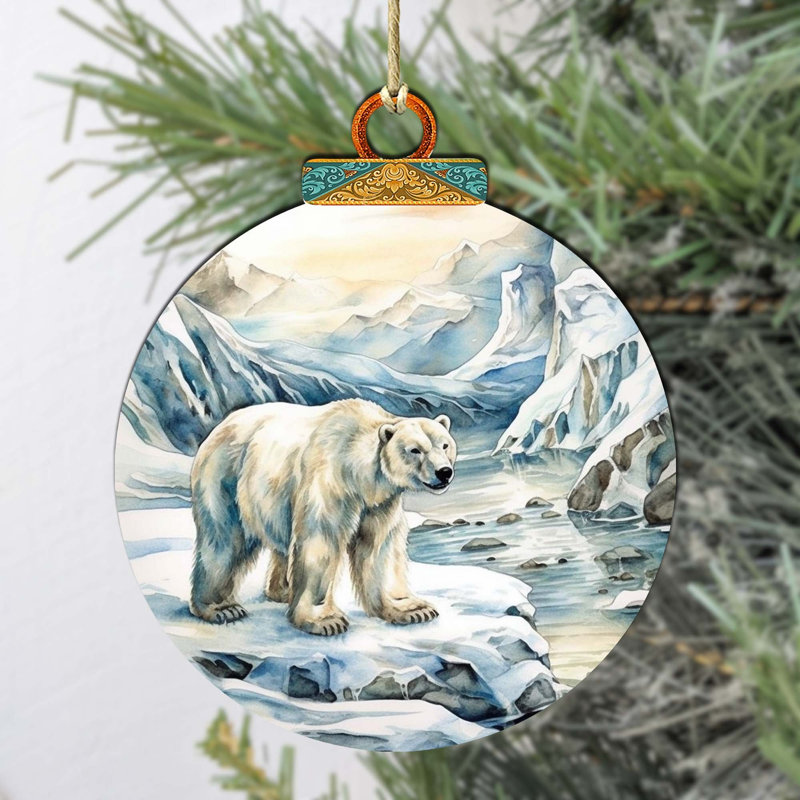 Ornement en bois Ours polaire et son ourson par G. DeBrekht