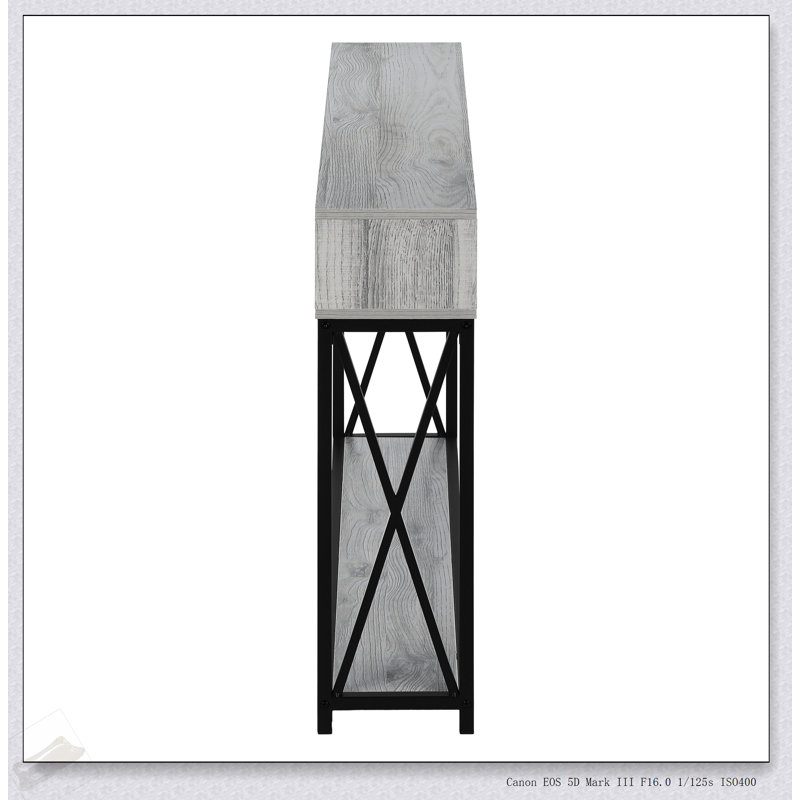Narrow Grey Laminate And Metal Console Table For Entryway, Sofa, Modern And Contemporary Decor, Grey