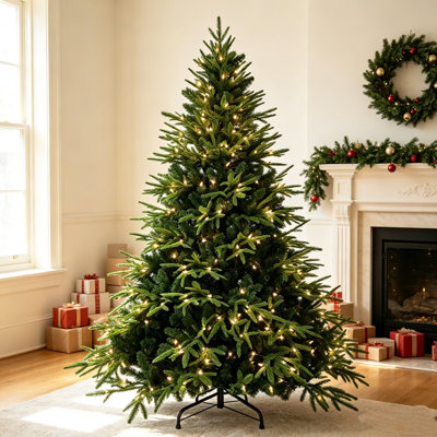 Arbre de Noël artificiel pré-éclairé 6,5 pi avec 450 lumières incandescentes blanc chaud et 2225 pointes en PVC