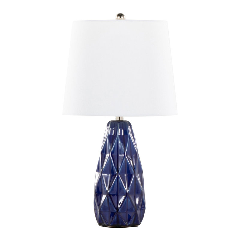 Ensemble de 2 lampes décoratives 20 po en céramique bleu ciel avec nickel poli et abat-jour en lin blanc, 20 po