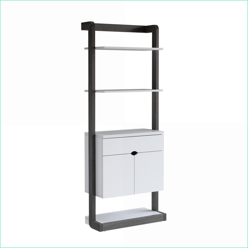 Bibliothèque, contemporain, 4 tablettes ouvertes avec 1 tiroir et amp; 2 armoires | Blanc et blanc Gris clair | Panneau de particules