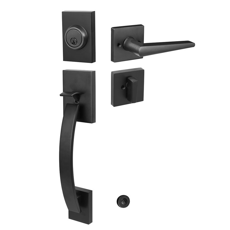 Handle With Lever And Deadbolt Reversible Entry Set, Matt Black