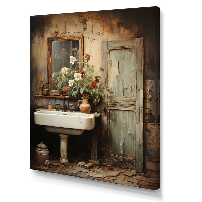 Cluny Bathroom Rustic Charm II Framed On Canvas Print, Wrapped Canvas, 32" H x 16" W x 1" D
