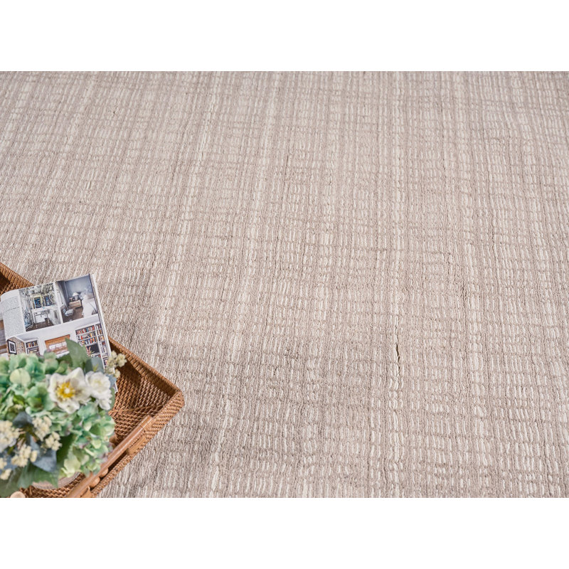 Exquisite Rugs Alpine Handmade Handloomed New Zealand Wool Light Beige/Ivory Area Rug, Rectangle 10' x 14'