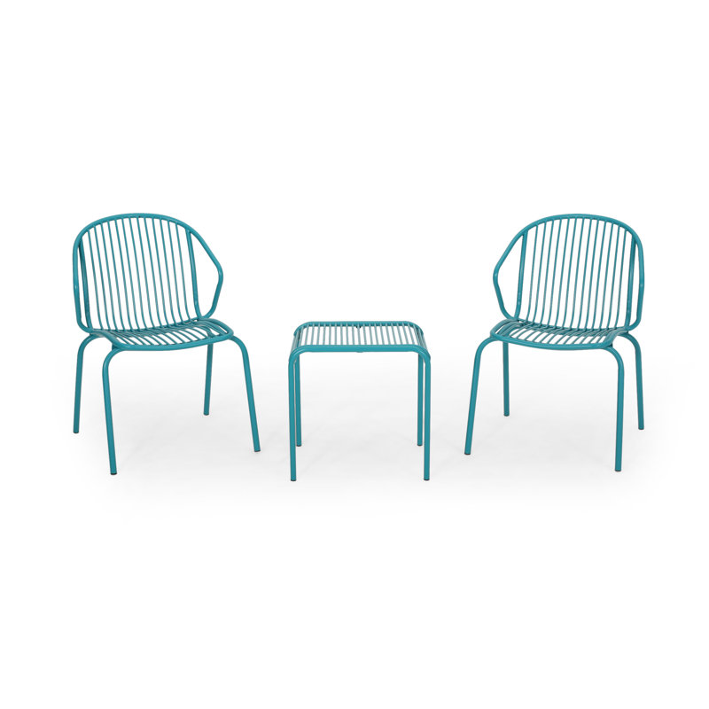 Ensemble de conversation en fer moderne 3 pièces pour l’extérieur Corbeil, Bleu sarcelle mat